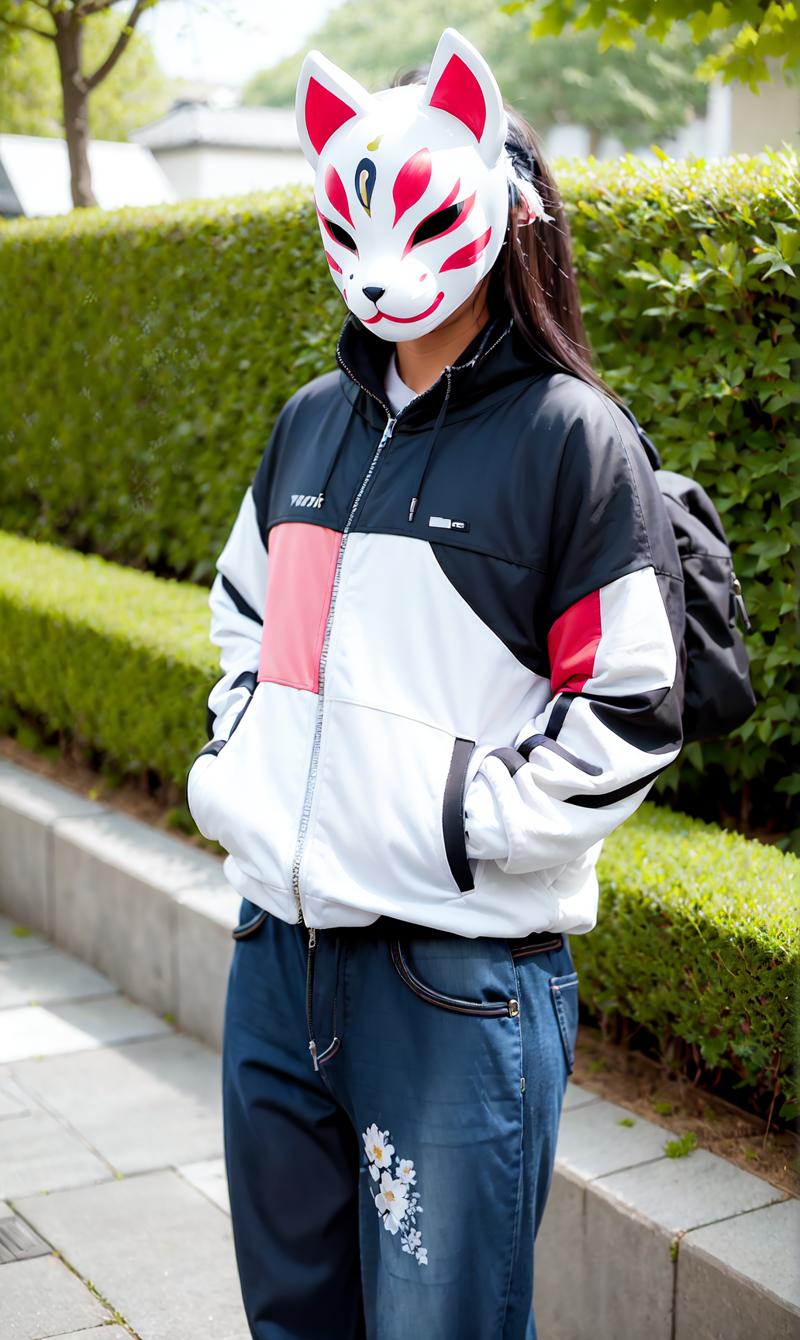 19894-2955372900-kitsunemask  a person wearing a kitsunemask on face,  in techwear jacket and jeans, in a garden with beautiful flowers, long hai.png